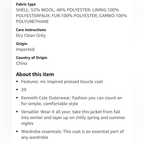 NWT Kenneth Cole wool faux fur collar burgundy women’s coat size large. - Picture 5 of 16